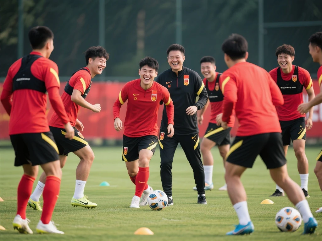 【赛前掠影】国足末练氛围轻松 球员积极备战